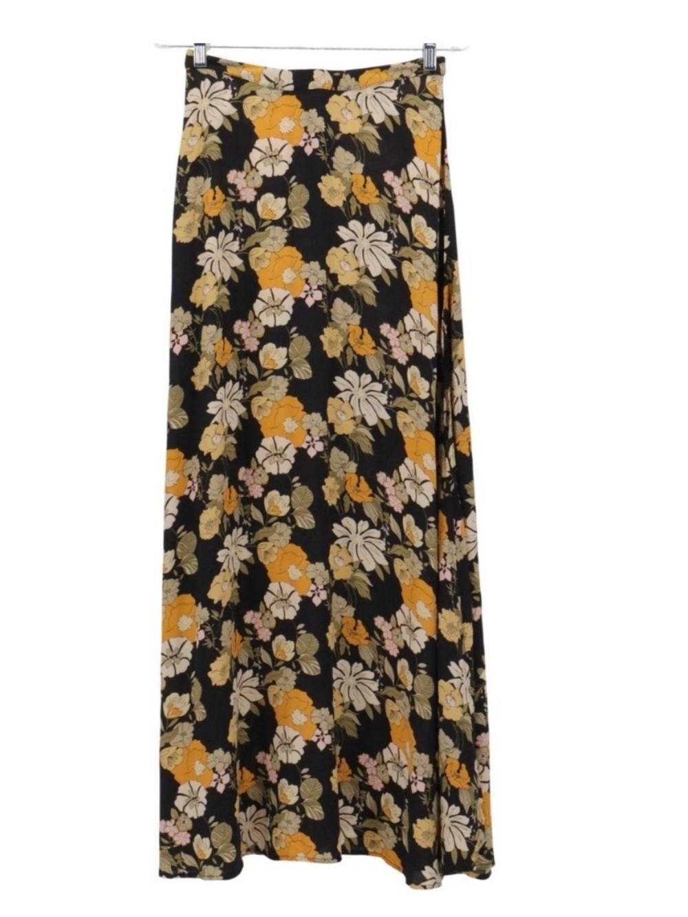 Natural Life Floral Maxi Skirt with side slit in Black and Mustard - Picture 5 of 6